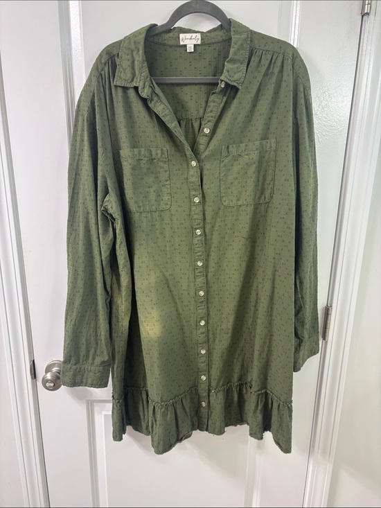 Wonderly Dresses & Skirts - Wonderly Olive Green Button-Front Ruffle-Hem Dress